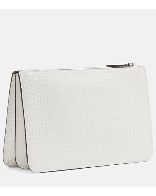 Totême White Threefold Croc-Effect Leather Clutch