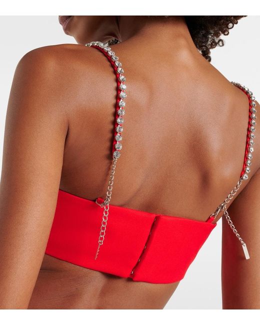 Area Red Embellished Wool Crop Top