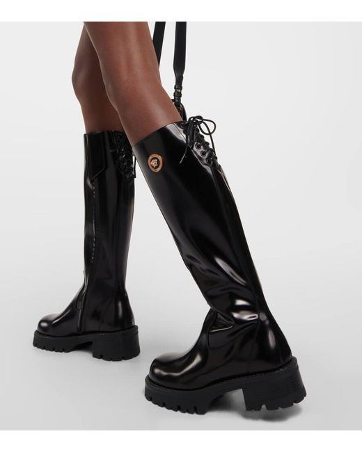 Versace Black Patent Leather Knee-high Boot