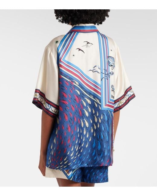 ALÉMAIS Blue Printed Silk Satin Shirt