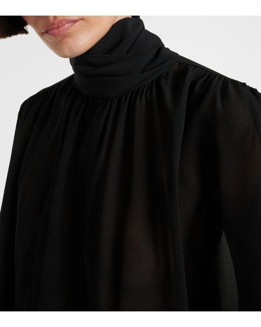Blusa De Georgette De Seda Con Lazada Chloé de color Black