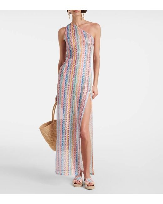 Missoni White One-Shoulder-Maxikleid Aus Haekelstrick