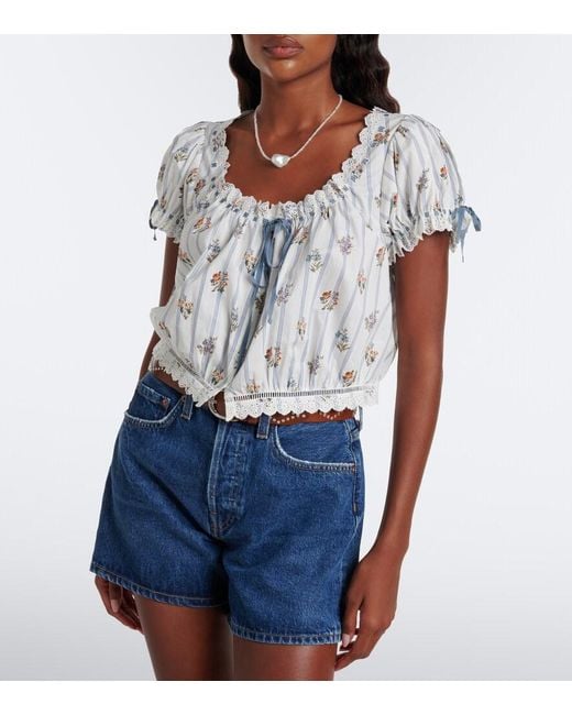 Doen White Nera Embroidered Printed Cotton Top