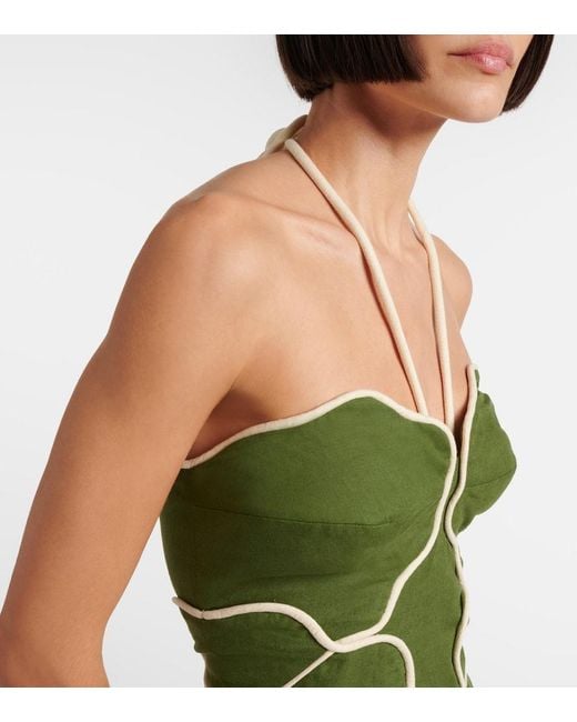 Vestido Corto En Mezcla De Lino Farm Rio de color Green