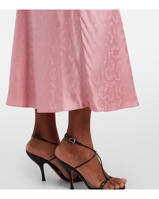 Rixo Pink Alberta Floral Satin Jacquard Midi Dress