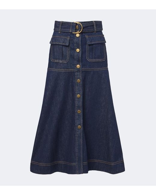 Zimmermann Blue Belted Denim Midi Skirt