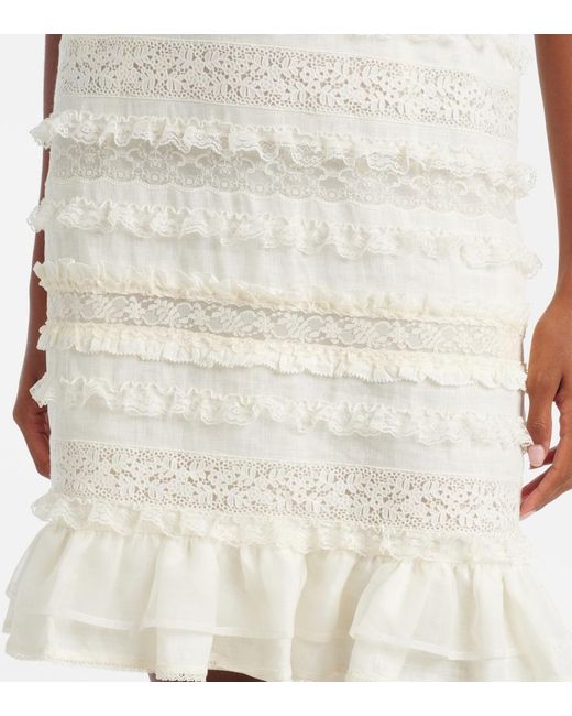 Valentino White Ruffled Lace And Linen Minidress