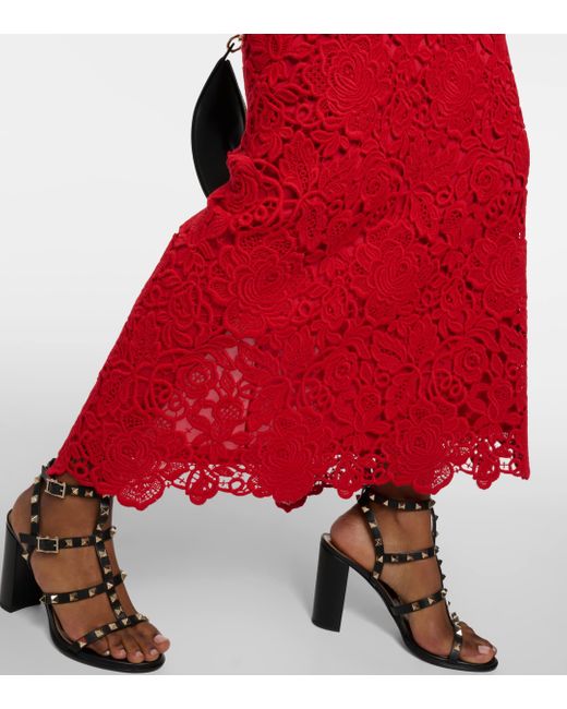 Valentino Red Lace Wool-blend Maxi Skirt