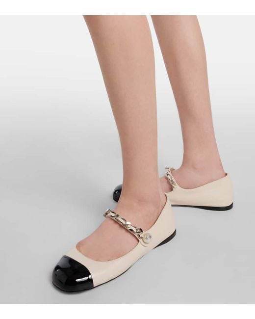 Miu Miu Natural Embellished Leather Ballet Flats