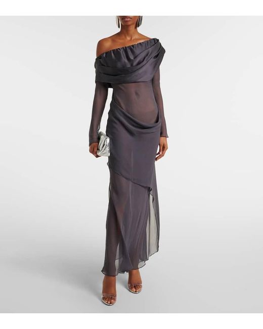 Vestido Largo Asimetrico De Seda Christopher Esber de color Gray