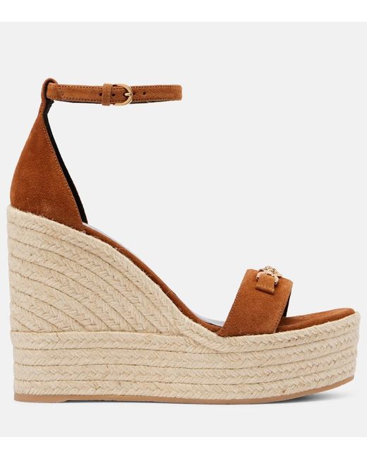 Versace Brown Medusa '95 Suede Espadrille Wedges