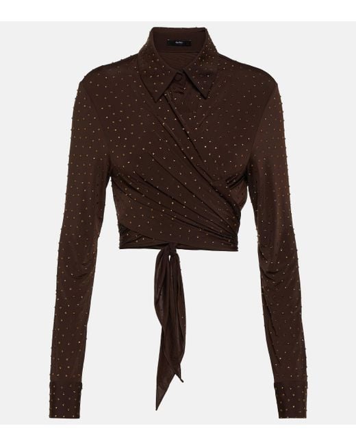 Alex Perry Brown Bligh Crystal-embellished Jersey Top