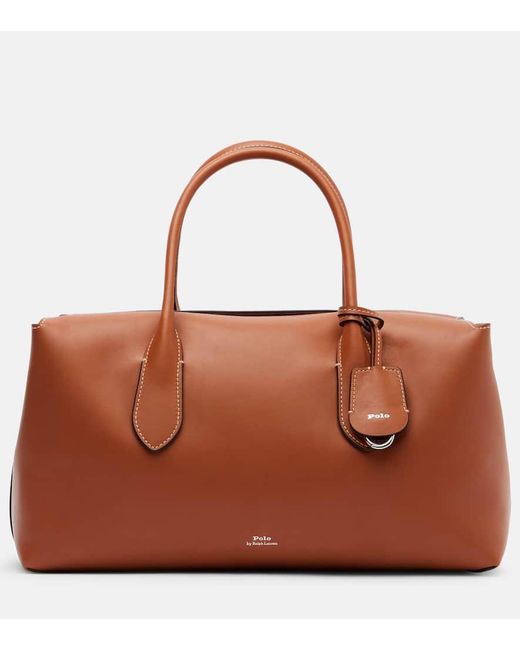 Polo Ralph Lauren Brown E/W Medium Leather Tote Bag
