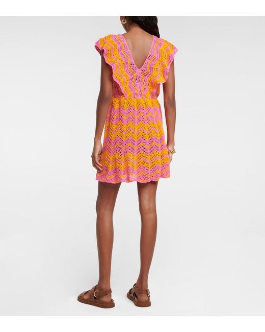 Anna Kosturova Orange Melissa Crocheted Cotton Minidress