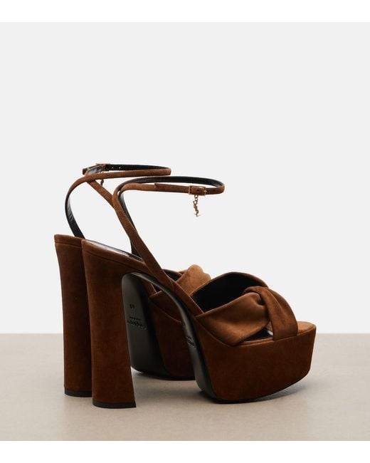 Saint Laurent Brown Franciane Leather Platform Sandals