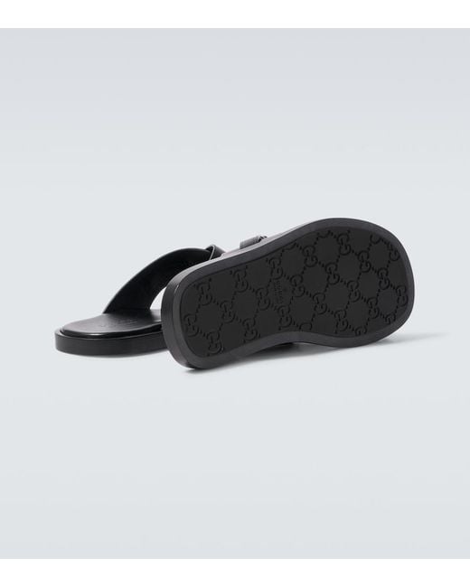 Gucci Black Leather Slides for men