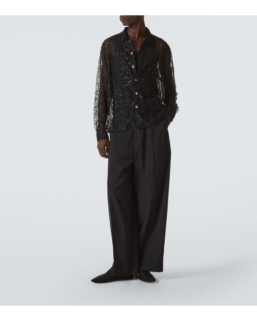 Bode Black Pewter Shoal Sequined Mesh Shirt for men