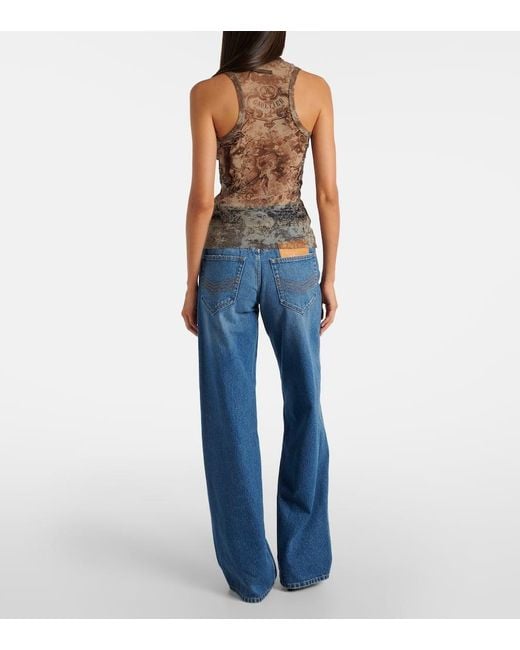 Jean Paul Gaultier Gray Bedrucktes Top Medaillon Aus Mesh