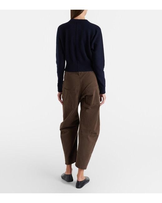 Nili Lotan Brown Shon Cotton Twill Barrel-Leg Pants
