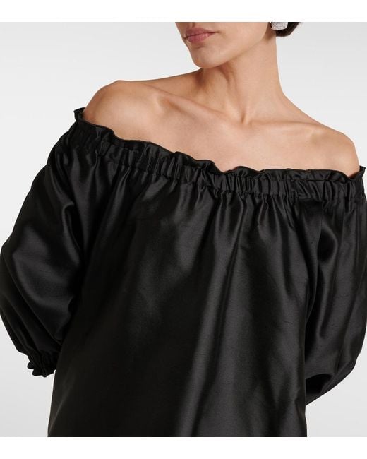 Max Mara Black Lepre Off-Shoulder Silk And Cotton Minidress