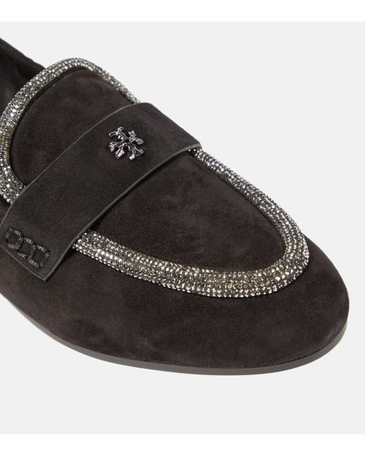 Tory Burch Black Crystal-embellished Suede Loafers