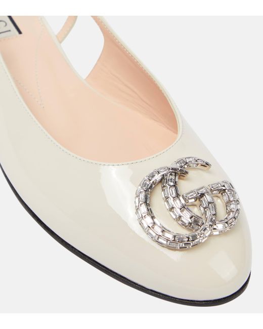 Gucci Natural Double G Patent Leather Slingback Ballet Flats