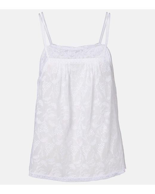 Eres White Amande Floral Cotton-Blend Voile Camisole
