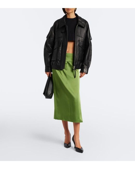 Sportmax Green Satin Midi Skirt