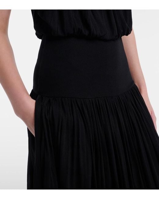 Totême Black Gathered Jersey Midi Dress