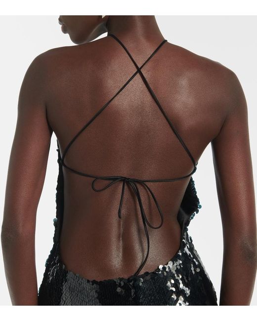 Magda Butrym Black Floral-Applique Sequined Minidress