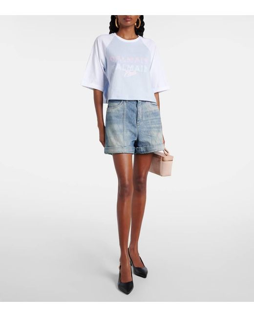 Balmain Blue T-Shirt Aus Baumwoll-Jersey