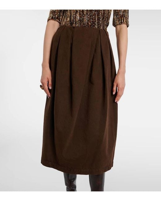 Dries Van Noten Brown Draped Denim Midi Skirt