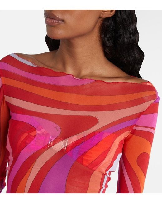 Emilio Pucci Pink Marmo Sheer Tulle Maxi Dress