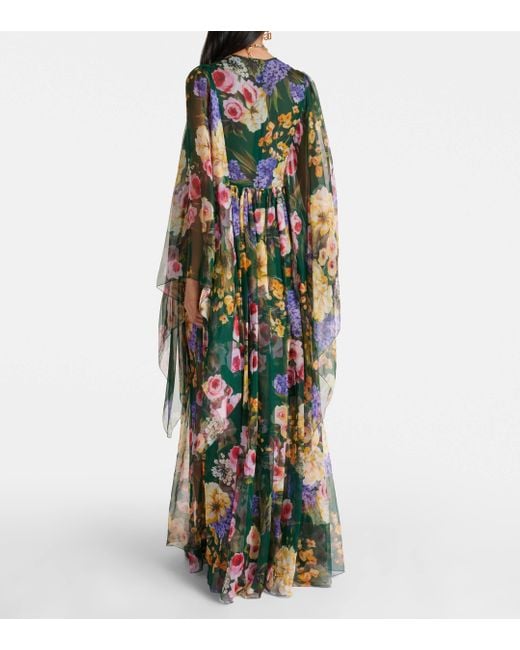Dolce & Gabbana Green Floral Silk Chiffon Gown