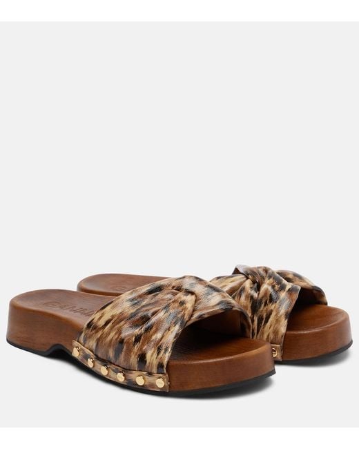 Ganni Brown Tia Leopard-Print Clogs
