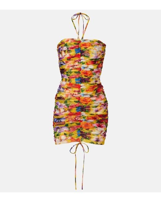 Dolce & Gabbana Multicolor Ruched Floral Halterneck Minidress