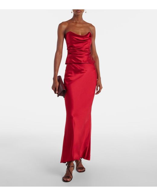 The Sei Red Draped Silk Charmeuse Bustier