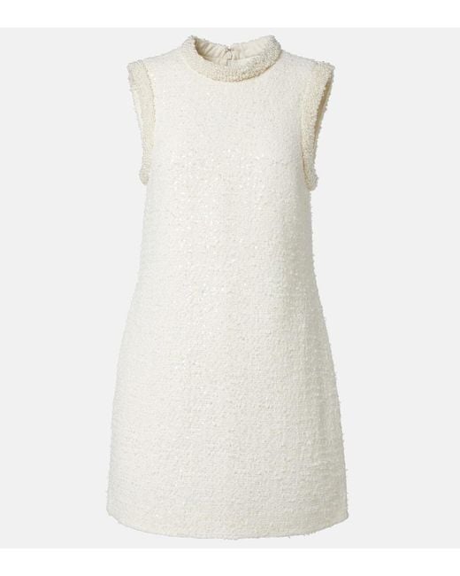 Self-Portrait White Faux Pearl-Trimmed Boucle Minidress