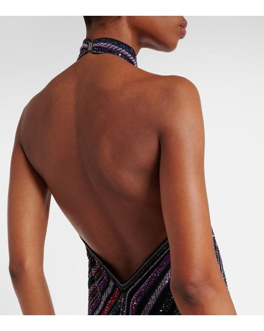 Missoni Blue Sequined Striped Gown