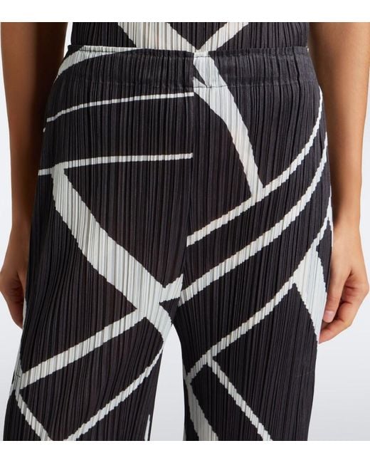 Pleats Please Issey Miyake Gray Fold Line Pleated Printed Wide-Leg Pants