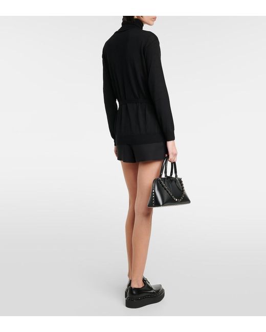 Valentino Black Belted Virgin Wool Turtleneck Sweater