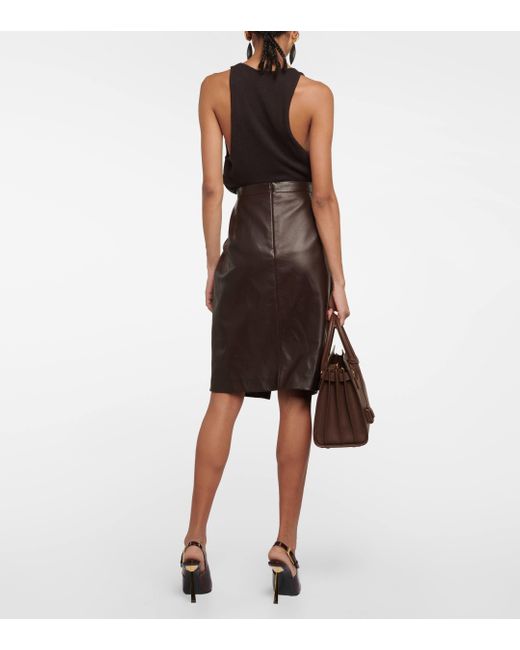Saint Laurent Brown Leather Pencil Skirt