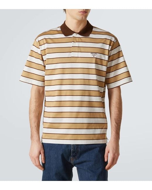 Prada Metallic Striped Cotton Polo Shirt for men
