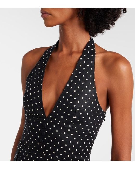 Faithfull The Brand Black Sofia Polka-Dot Halterneck Linen Romper