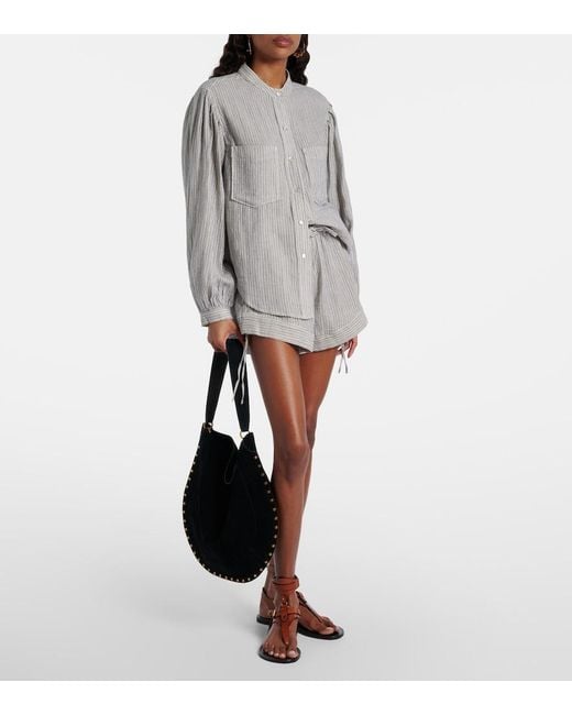Isabel Marant Gray Thaliany Striped Cotton Shorts
