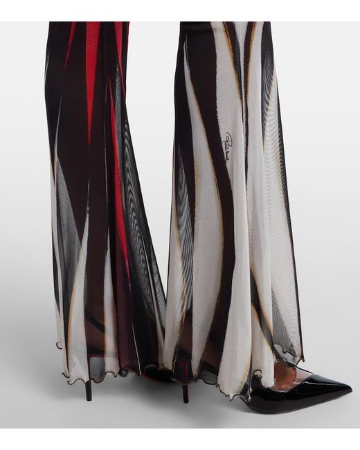 Roberto Cavalli Blue Printed Sheer Flared Pants