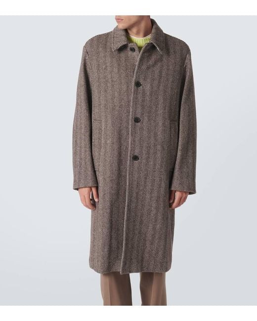 Dries Van Noten Brown Wool Tweed Overcoat for men
