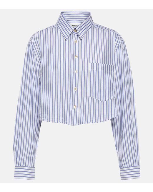 Isabel Marant Blue Eliora Striped Cropped Cotton Shirt