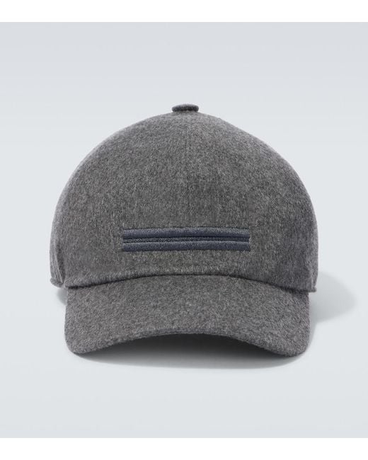 Zegna Gray Cashmere Baseball Cap for men