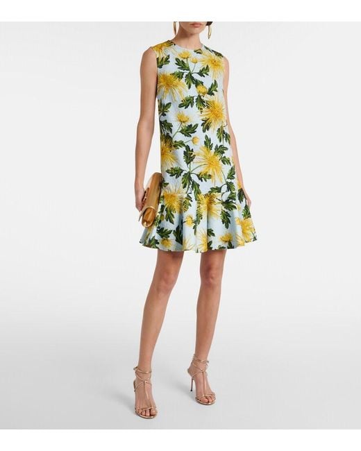 Oscar de la Renta Green Chrysanthemum Cotton-Blend Minidress